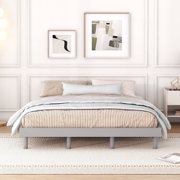 Modern Design Queen Floating Platform Bed Frame in Grey
