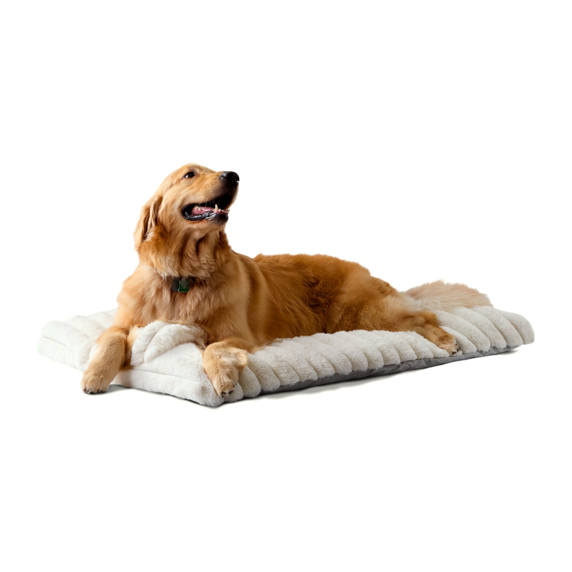 TOWN & COUNTRY LUXE CuddleTown Ribbed Bubble Stripe Pillow Crate Mat Pet Bed, Machine Washable Cover, Soft & Calming, Non-Slip Bottom, Cream, Large 42"x28"x3"