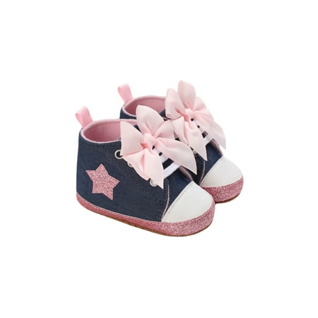

Baby Infant Ankle High Girls Shoes First Walker Non-Slip Soft Rubber Sole Bowknot Princess Dress Crib