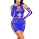 thumbnail image 2 of Mujer Malla Encantadora Mini Vestido de Encaje Delgado Bodycon Ropa de Dormir con Guantes, Azul Kearding XX000051-04, 2 of 7