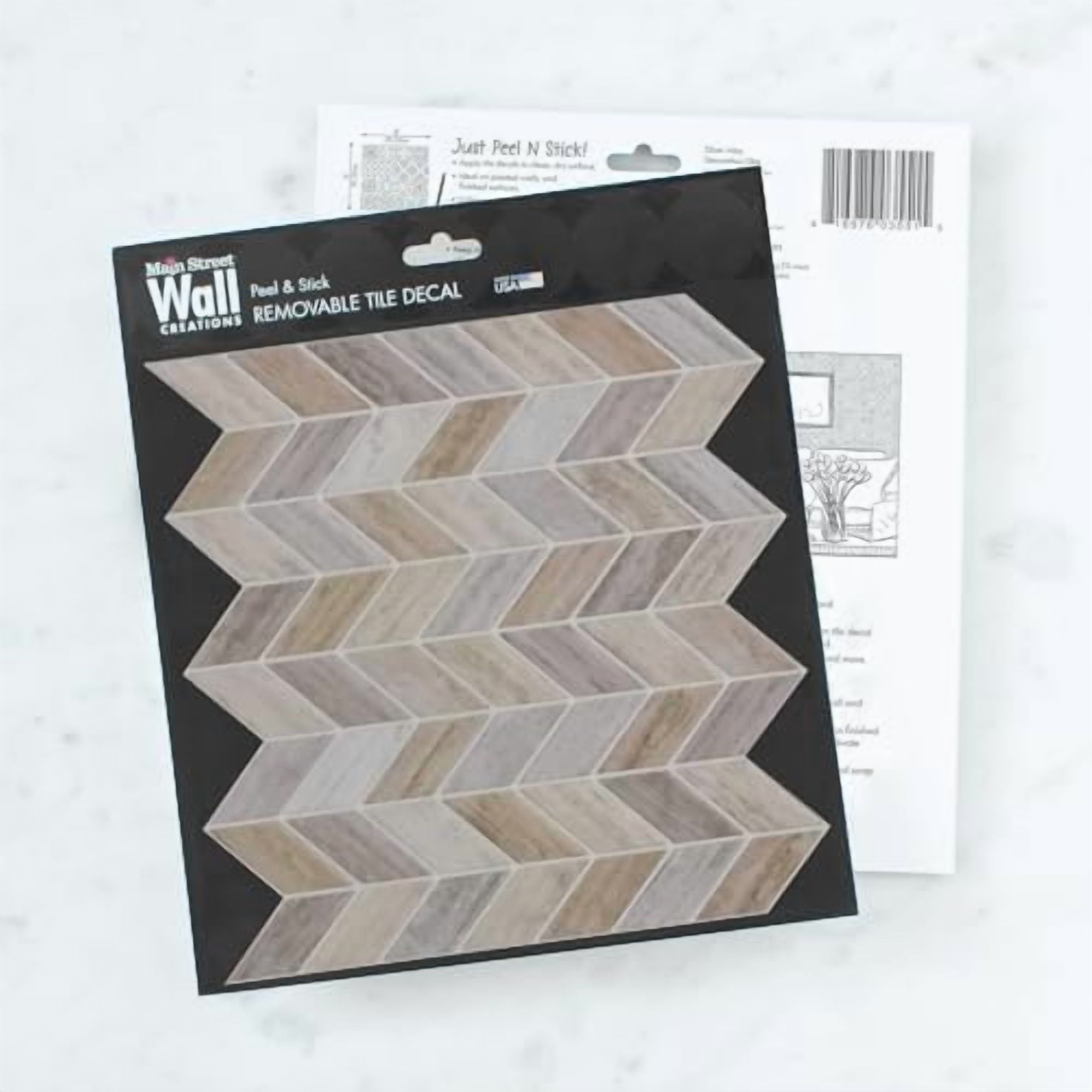 Main Street Peel & Stick Wallpaper Tiles, Earth Herringbone, 8 in x 8 in, 24 Pack, Self Adhesive Wall Tiles for Kitchen Backsplash and Home Decor