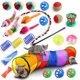 thumbnail image 1 of Cat toys, 24 pieces cat toy, set with cat tunnel, fish, mouse, feather, ball kitten toy, interactive cat toy, 1 of 5