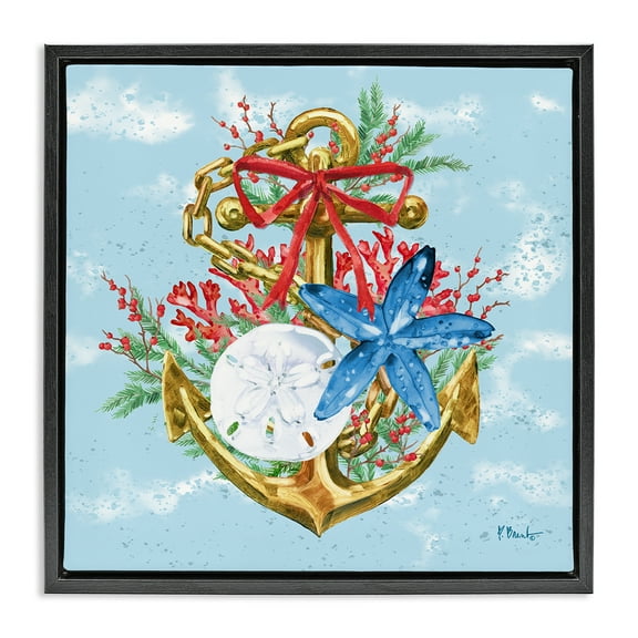 Stupell Industries Holiday Submerged Anchor Holiday Painting Black Floater Framed Canvas Art Print Wall Art, 18 x 18