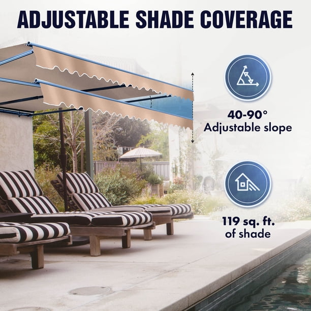洋書 Alleno 101creations ALEKO Manual Retractable Patio 13 x 10 ft Awning Sky Blue Home
