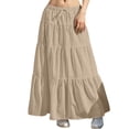 thumbnail image 2 of ZHOGXU Women'S Skirt Summer Drawstring Elastic Waist Solid Color Flowy Bohemian Fashion Elegant Long Skirt For Everyday Wear,Khaki,L, 2 of 4