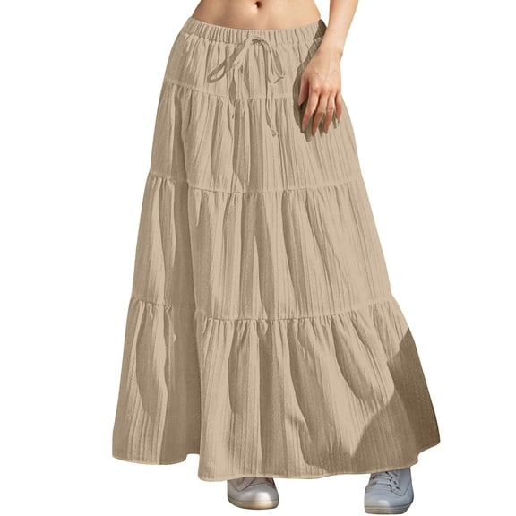 Women's Summer Skirts Summer Fashion Tiered Boho Long Skirt With Waist Flowy For Casual Elegant Outfit Brown L