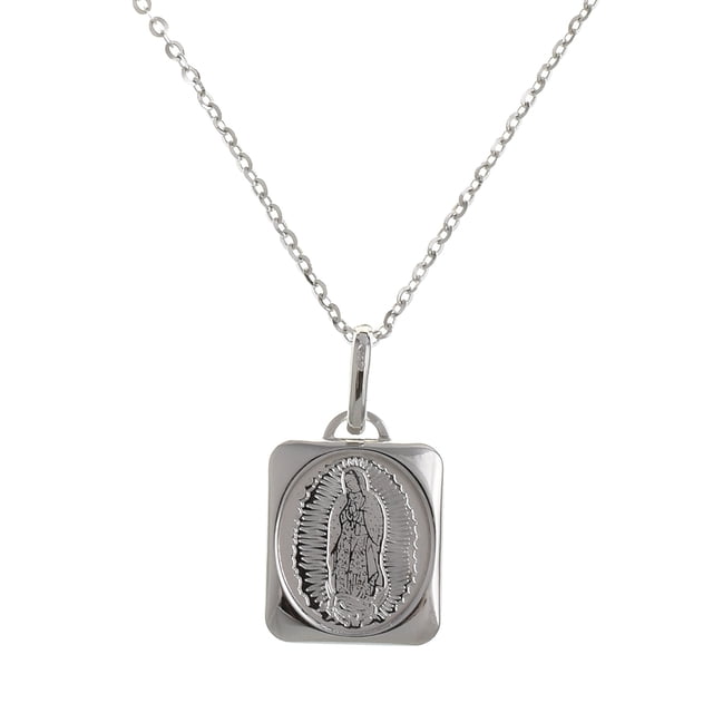 Medalla de la Virgen de Guadalupe Medalla Italiana imagen completa forma cuadrada con orilla lisa con cadena