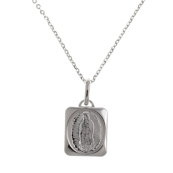 Medalla de la Virgen de Guadalupe Medalla Italiana imagen completa forma cuadrada con orilla lisa con cadena
