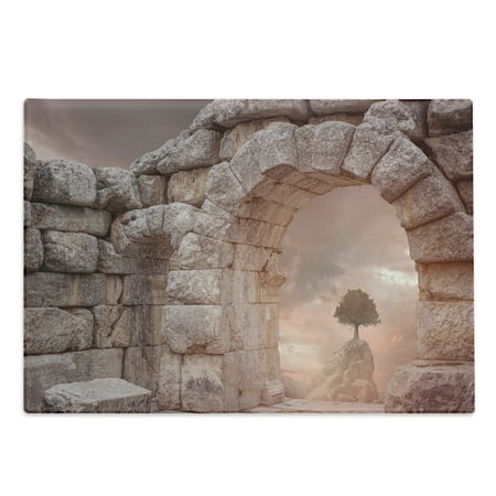 

Landscape Cutting Board Medieval Building Ruins with Lonely Tree on Hill Misty Greek Architecture Decorative Tempered Glass Cutting and Serving Board Large Size Warm Taupe by Ambesonne