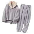thumbnail image 2 of de franela gruesa de 2 piezas, ropa de para mujer, Top holgado con cintura elástica para el hogar Gris XL Yuyangstore Pijamas de invierno para mujer, 2 of 7