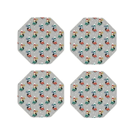 

Vsdgher Skiing penguin Leather Coasters for Drinks Durable Drink Coasters 4 Set for Tabletop Protection Luxurious Home Décor and Housewarming Gift-Octagon