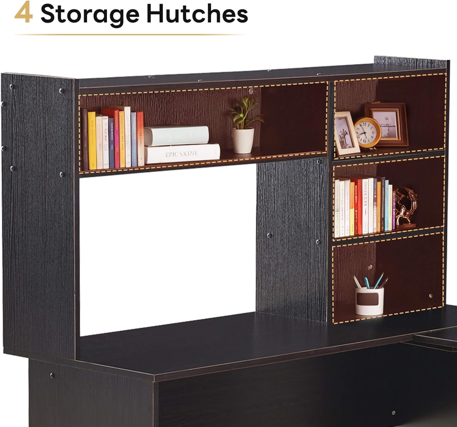 ivinta L Shaped Office Desk with Storage Shelves, 47.2" Modern Corner Computer Desk with Storage hutch for Gaming Writing Study Wrok, Small Home Office Table for Bedroom Living Room,7194 (Dark Brown)
