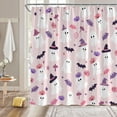 thumbnail image 2 of Halloween Ghost Shower Curtain Cartoon Cute Ghost Pumpkin Bat Stars Funny Holiday Happy Halloween Blush 36x70(WxH) Inches Bathroom Decor Fabric Curtain with Hooks, 2 of 6
