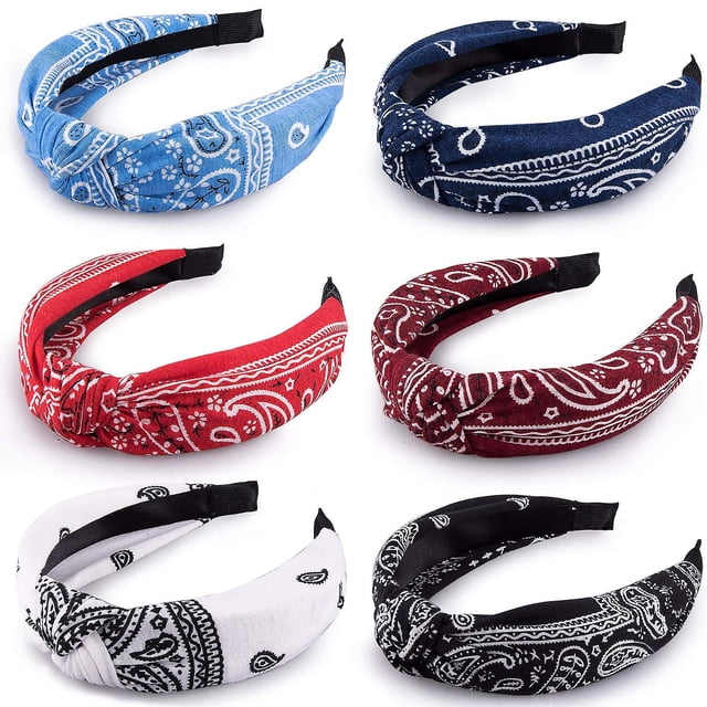 6 Piezas Diadema con Nudo Superior Diademas Boho de Paisley Diademas con Nudo Cruzado Vintage Diadema con Nudo Retorcido Diadema Ancha Compatible con Mujeres y Niñas