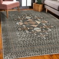thumbnail image 3 of Geometric Decorative Rug, Modern Abstract Design Print of Half Rounds and Triangles in Grunge Art, Quality Carpet for Bedroom Dorm and Living Room, 6 Sizes, Dark Grey Peach Rust, by Ambesonne, 3 of 4