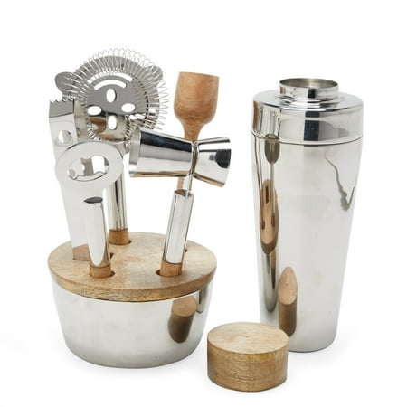MoDRN Scandinavian 7 Piece Bar Tool Set with Mango Wood Accents