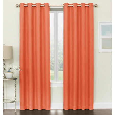 Hotel Window - 2 Pack: Coastal Hotel Textured Linen Premium Grommet Curtains - Coral