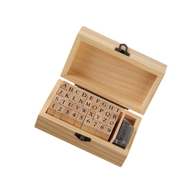 Inteprter 1 Juego de sellos de letras y números autoentintados con caja, papelería escolar, rectángulo de madera, sello de números para niños, Artesanía Escribe un Inteprter HA001551-01