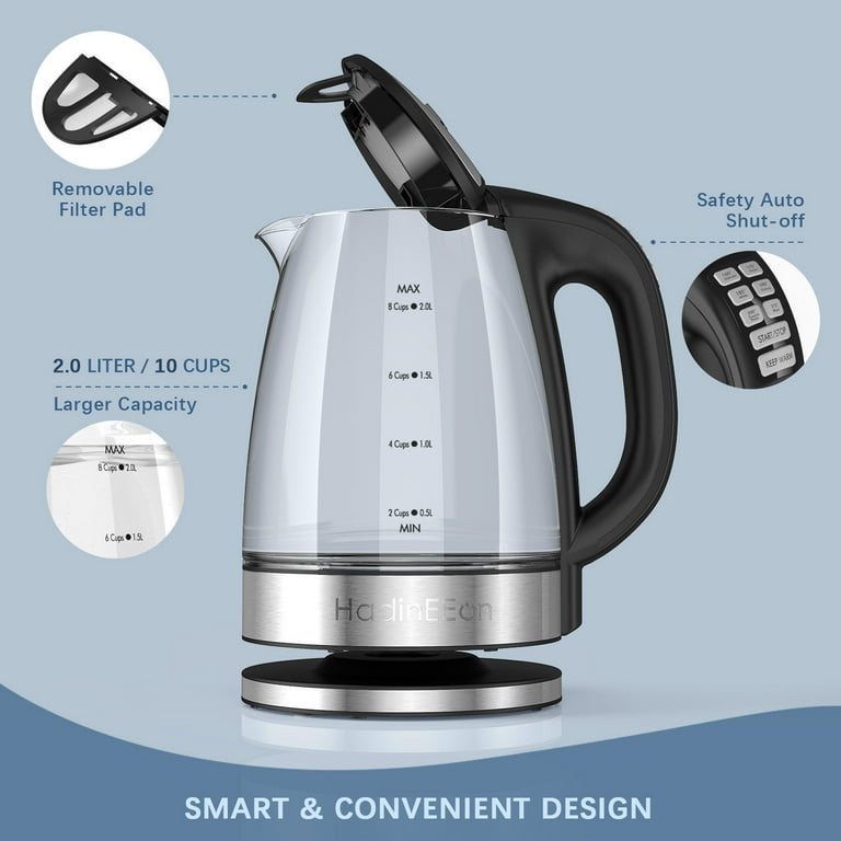 Variable Temperature Electric Kettle, 1500W Electric Tea Kettle, 10 Big  Cups 2.0L Glass Water Boiler with 4 Hrs Keep Warm Function & Boil-Dry  Protection (FDA Approved) 