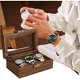 thumbnail image 4 of Watch Box for Men-3 Slots Watch Organizer Case,PU Leather Watch Display Storage Box with Glass Lid(Brown, 3Slot), 4 of 13