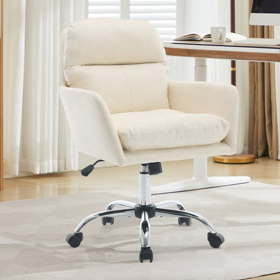 New PU Leather Office Chair with Adjustable Height, Black Base, Metal Frame, for Bedroom, Dressing Table or Desk, Modern Green