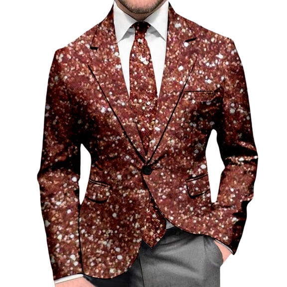oqasdz Blazer for Men Sequin Print Long Sleeve Jacket Modern Tuxedo Alternative Comfort Loose Fit Sport Coat Party Evening Wedding Prom