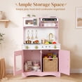 thumbnail image 6 of Wisairt Wooden Play Kitchen for Kids, Pretend Play Kitchen with Realistic Sounds & 17-Piece Accessory Set, Pink, Age 3+, 6 of 9