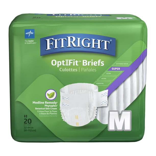 FitRight OptiFit Super Adult Briefs, Incontinence Diapers with Tabs, Maximum Absorbency, Medium