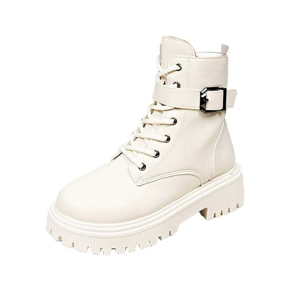 Xiaoxatg Women's Ankle Boots Stylish -On Fashion Casual Warm Platform Booties for Everyday Wear 6 White