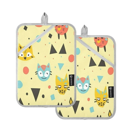 

Two Pieces Of Square Heat Insulation Pad Oven Mitts 7x9.8 Inch Oven Microwave Kitchen Cooking Baking Black Triangle and Cat