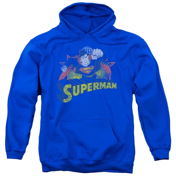 JLA Justice League Superman Rough Distress Adult Pullover Hoodie Sweatshirt Royal Blue