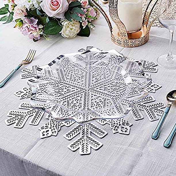 Travelwant Snowflake Placemats Silver Laminated Metallic Vinyl Festival