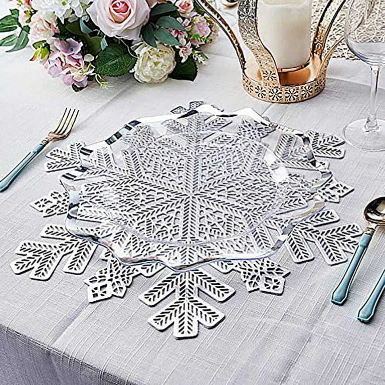 Travelwant Snowflake Placemats Silver Laminated Metallic Vinyl Festival  Table Decorations for Holiday Party Feast
