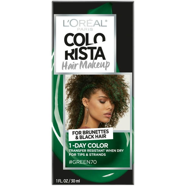 L'Oreal Paris Colorista Hair Makeup 1-Day Hair Color, 70 Green (for brunettes), 1 fl. oz. L'Oreal Paris Colorista Hair Makeup 1-Day Hair Color, 70 Green (for brunettes), 1 fl. oz.