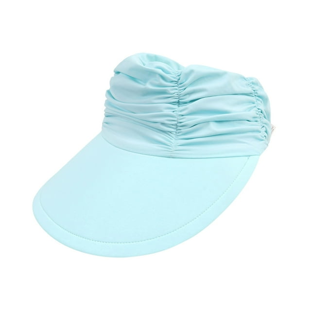 WEIYLL Womens Baseball Cap Beach Sports Large Brim Solid Color Empty Top Ruffles Light Blue Beach Hats One Size