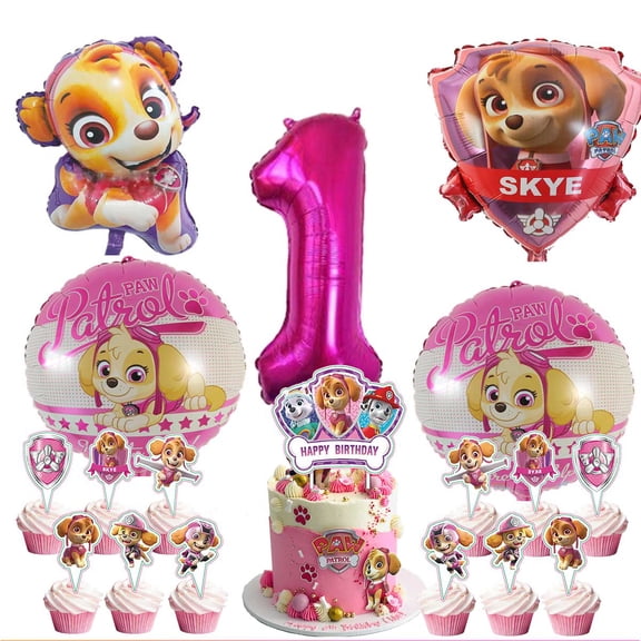 Paw Patrol Girl Fight Party Supplies 1st Decor Kit Balloons Birthday Cake Topper Decorations