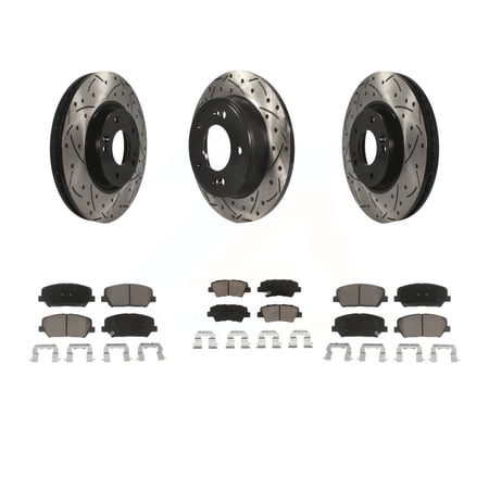Fraxle Front & Rear Drilled & Slotted Brake Rotors & Ceramic Pads Kit For VW Atlas 2018-2022 & Atlas Cross Sport 2020-2022