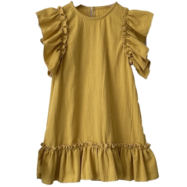 Qudderr Robes d'Été pour Bébés Filles Robe Décontractée à Volants Robe en Coton Lin pour Tout-Petits 6 Mois - 6 Ans