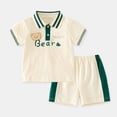 thumbnail image 6 of Bysome Boys Outfit Set Letter Print Short Sleeve Lapel Neck Shirts With Colorblock Shorts Outfit Quick Dry Boys Set Size 2-3 Years Beige, 6 of 6