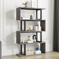 thumbnail image 3 of 5-Tier S-Shaped Bookshelf, Geometric Bookcase Wooden Z-Shelf Storage Modern Open Shelving, Freestanding Display Bookshelf for Living Room Home Office, Gray, 3 of 8