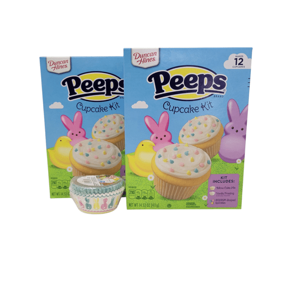 Pack of 2 Duncan Hines Peeps Cupcake Kit (14.52oz) with 48 count Bunny Cupcake Liners