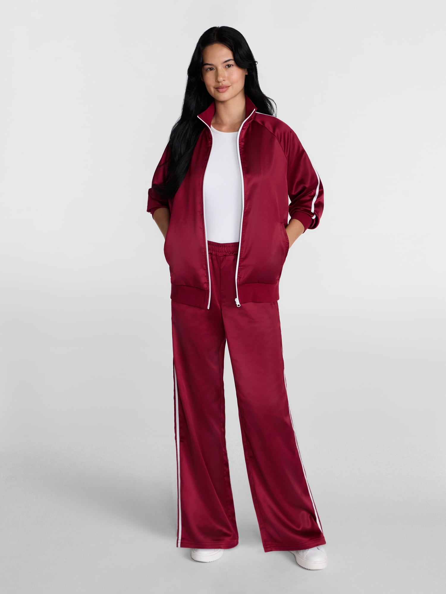 Madden NYC Women's Satin Track Pants with Side Stripes, 31.5" Inseam, Sizes XXS-XXL