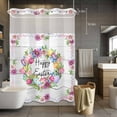 thumbnail image 5 of Happy Easter Flowers No Hooks Shower Curtain with Snap-in Liner Floral Ring Pink Daisy Tulips Color Eggs Wood Grain Shower Curtains for Bathroom, Waterproof, Easy Install, Washable 72"x96", 5 of 9