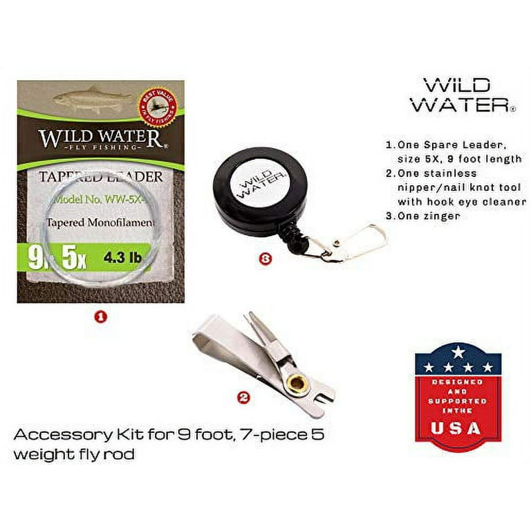 Wild Water Fly Fishing Complete 5 Weight 7 Piece Pack Rod & Reel Starter  Package 