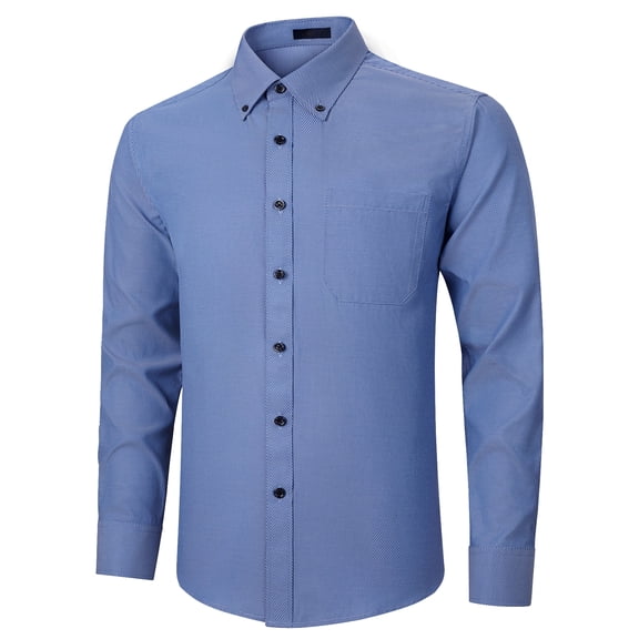 Mens Long Sleeve Button Up Shirt Formal Dress Shirts Casual Business Stripe Dark Blue Shirts L