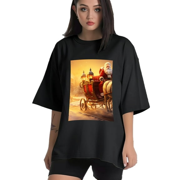 Plus Size Shirt for Women Black Tops for Women Short Sleeves Shirt for Women Santa Claus And Reindeer 3 T Shirt Crewneck Shirt for Women XS