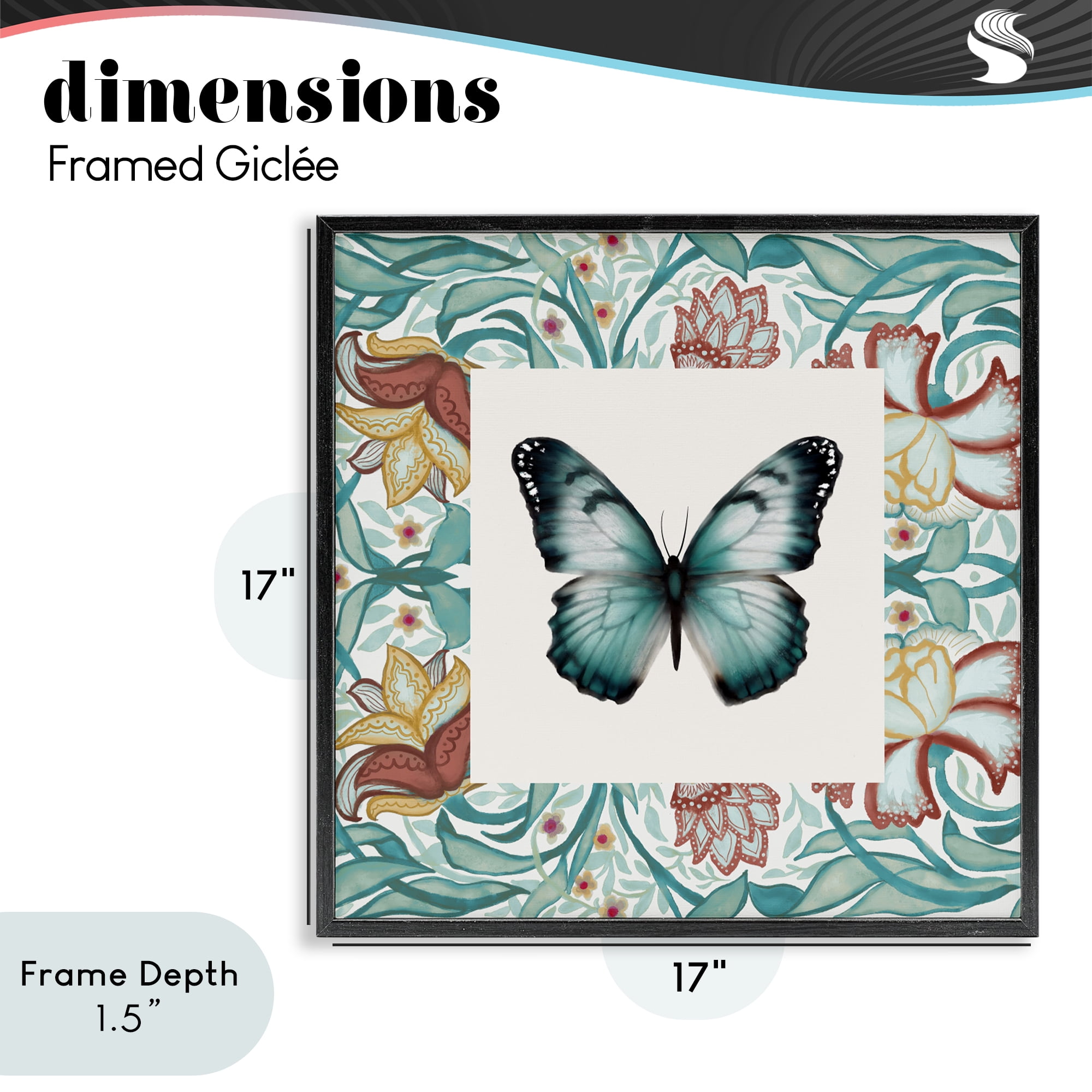 Stupell Industries Blue Toned Baroque Butterfly Black Framed Giclee Art, design by Elizabeth Medley