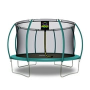 Machrus Moxie Pumpkin-Shaped Outdoor Trampoline Set with Premium Top-Ring Frame Safety Enclosure, 14 FT - Dark Green