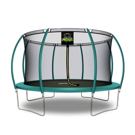 Machrus Moxie Pumpkin-Shaped Outdoor Trampoline Set with Premium Top-Ring Frame Safety Enclosure, 14 FT - Dark Green