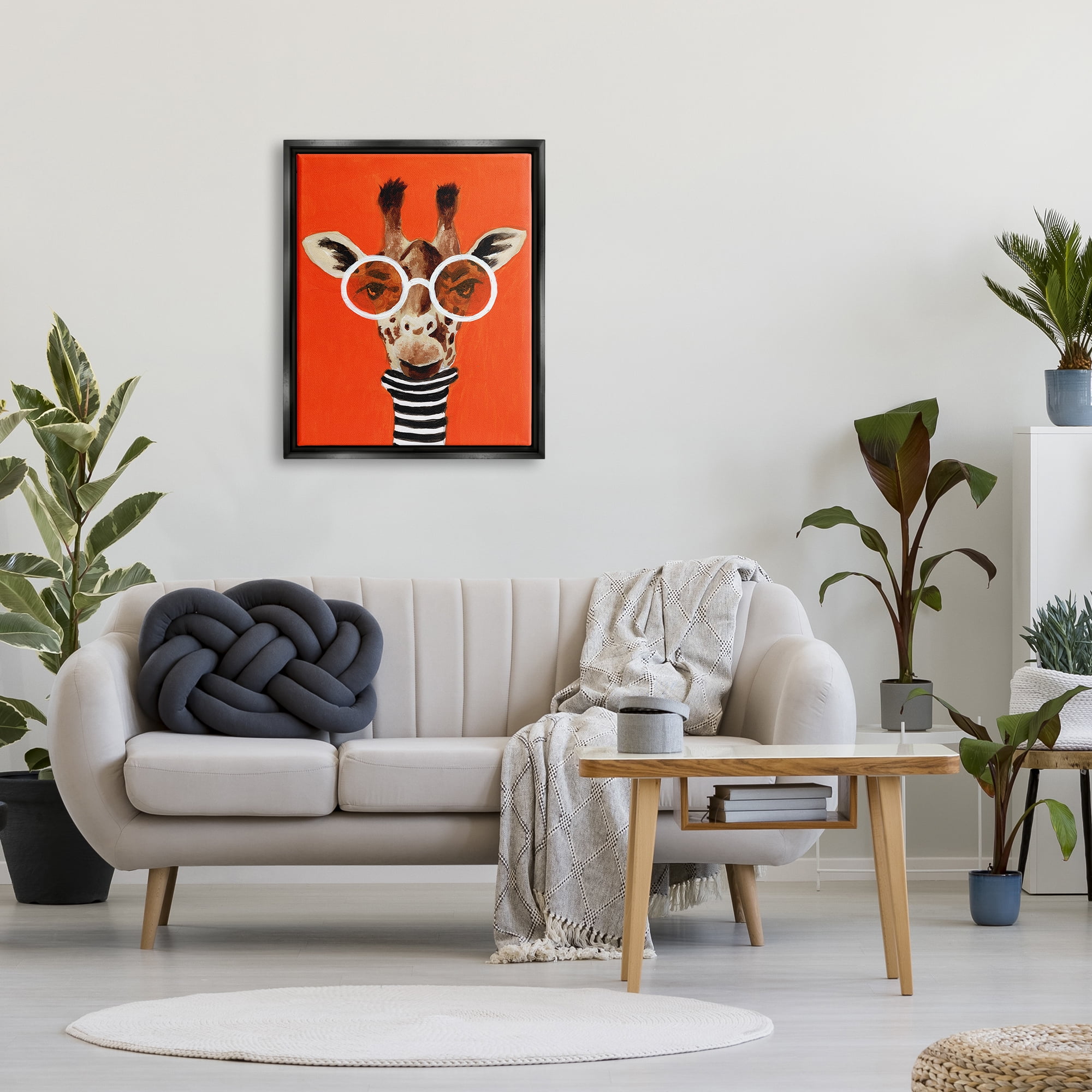 Stupell Industries Bold Giraffe Turtleneck & Glasses Animals & Insects Painting Black Floater Framed Art Print Wall Art